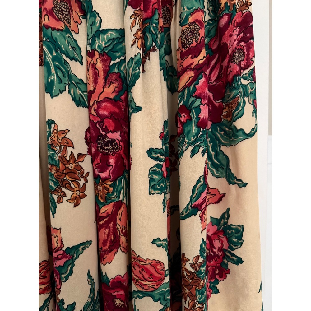 Carol Little Vintage Floral Maxi Skirt Red Green Cream Crepe Made in USA Size 12 - Picture 4 of 13